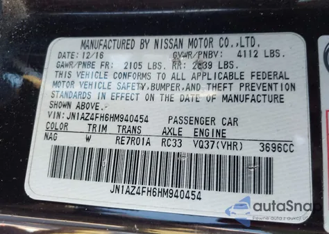 2017 Nissan 370Z Touring Sport из США, поврежденный, VIN JN1AZ4FH6HM940454